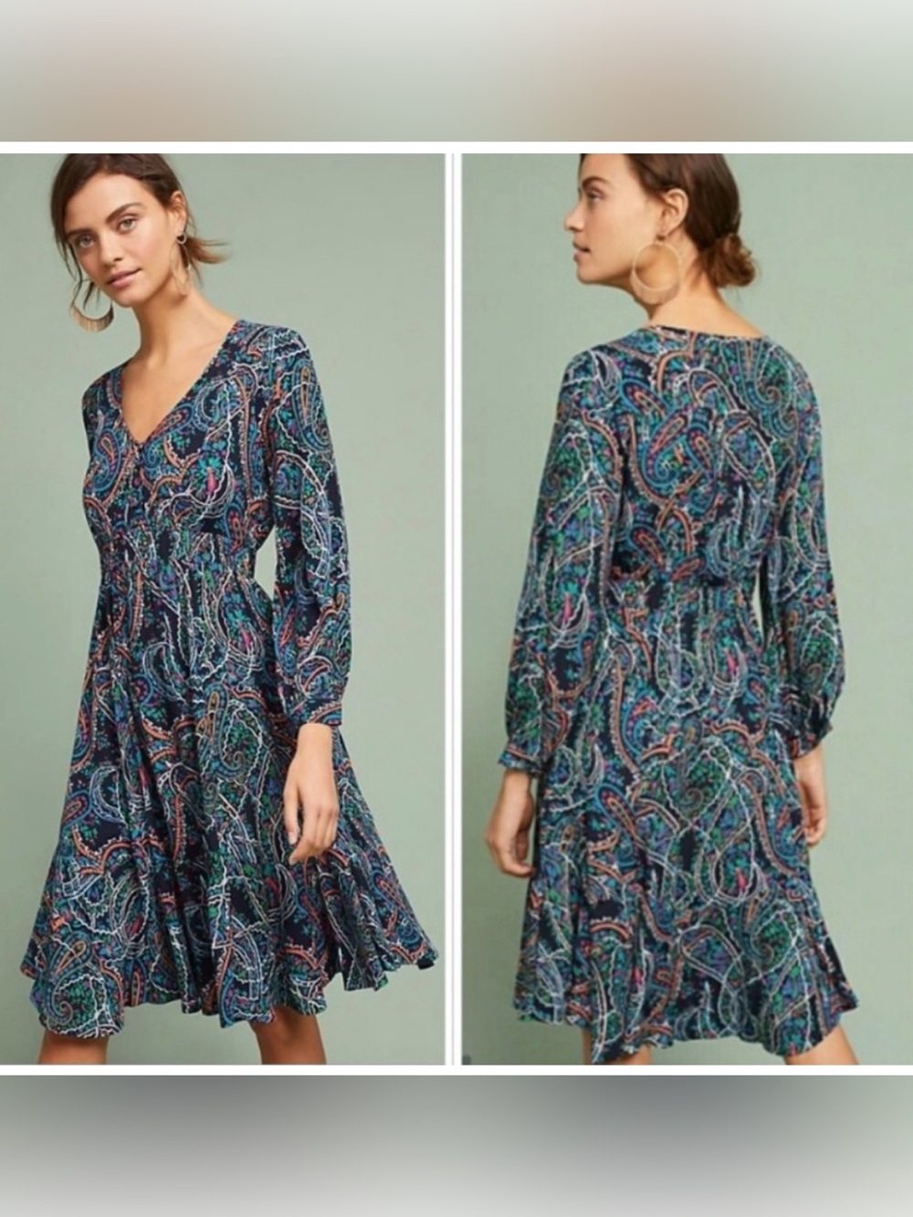 Maeve Anthropologie Maplewood Paisley Dress Long Sleeve Colorful Womens Small